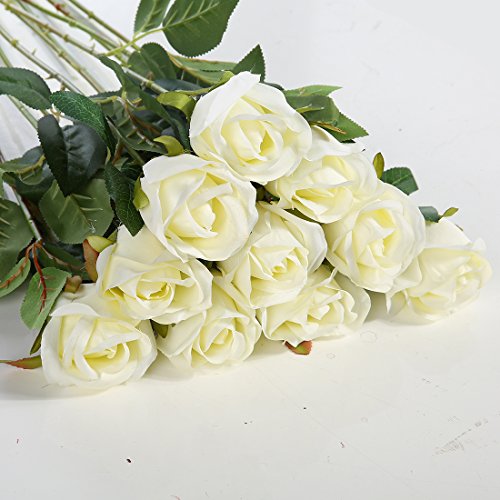 Veryhome Fiori Artificiali Rose di Seta Falso Bouquet da Sposa da Sposa per la casa Giardino Partito Decorazioni Floreali 10 Pezzi (Bianco, specie2) - 5