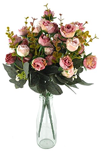 Fiori secchi e confezione da 21 pezzi, in seta, a forma di rose, finto bouquet, matrimonio, decorazione per la casa, confezione da 2 pezzi, color rosa e caffè - 2