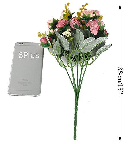 Fiori secchi e confezione da 21 pezzi, in seta, a forma di rose, finto bouquet, matrimonio, decorazione per la casa, confezione da 2 pezzi, color rosa e caffè - 7