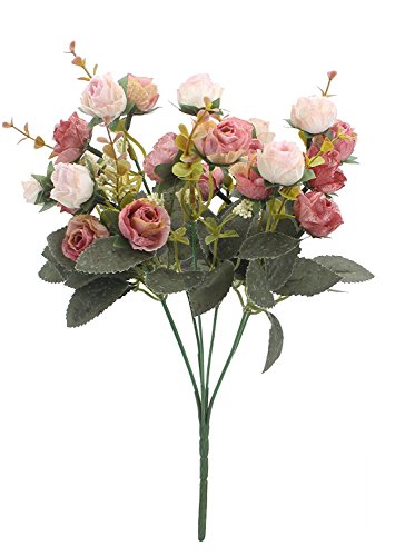Amkun, mazzo di rose artificiali, costituito da 7 rami e 21 rose, realizzato in seta. Bouquet decorativo, ideale per case, feste, matrimoni. La confezione contiene 2 mazzi Pink Coffee - 3