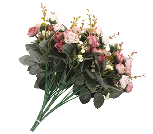 Amkun, mazzo di rose artificiali, costituito da 7 rami e 21 rose, realizzato in seta. Bouquet decorativo, ideale per case, feste, matrimoni. La confezione contiene 2 mazzi Pink Coffee - 4