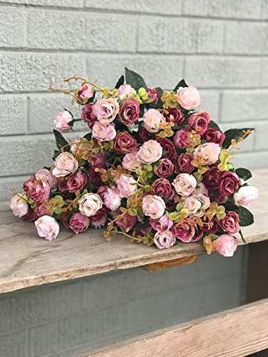 Amkun, mazzo di rose artificiali, costituito da 7 rami e 21 rose, realizzato in seta. Bouquet decorativo, ideale per case, feste, matrimoni. La confezione contiene 2 mazzi Pink Coffee - 6