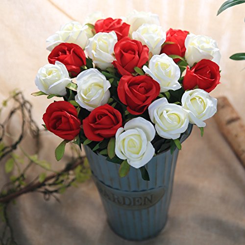 Veryhome Fiori Artificiali Rose di Seta Falso Bouquet da Sposa da Sposa per la casa Giardino Partito Decorazioni Floreali 10 Pezzi (Rosso, specie2) - 3