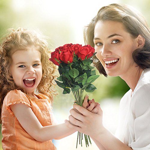 Veryhome Fiori Artificiali Rose di Seta Falso Bouquet da Sposa da Sposa per la casa Giardino Partito Decorazioni Floreali 10 Pezzi (Rosso, specie2) - 4