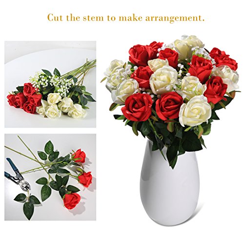 Veryhome Fiori Artificiali Rose di Seta Falso Bouquet da Sposa da Sposa per la casa Giardino Partito Decorazioni Floreali 10 Pezzi (Rosso, specie2) - 5