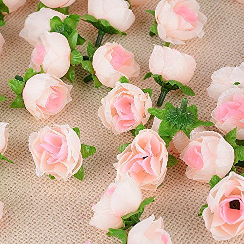 JNCH 100pz Teste di Rose Fiori Artificiali Seta Finte Piccole per Decorazioni Matrimonio Festa (Champagne) - 4