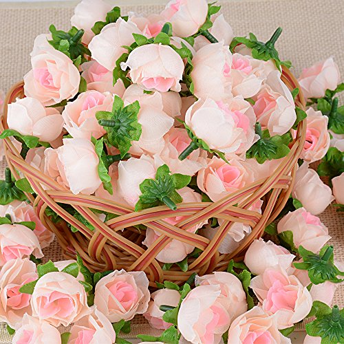 JNCH 100pz Teste di Rose Fiori Artificiali Seta Finte Piccole per Decorazioni Matrimonio Festa (Champagne) - 5