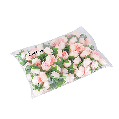 JNCH 100pz Teste di Rose Fiori Artificiali Seta Finte Piccole per Decorazioni Matrimonio Festa (Champagne) - 7