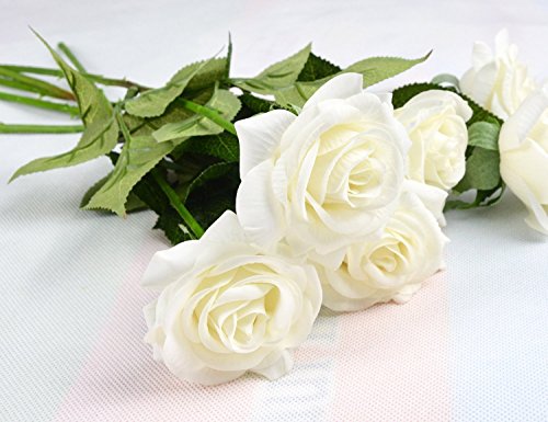 JUDY Rose Finte 10 PCS Fiori Finti Composizioni Floreali Bouquet da Sposa Decoration (Bianco) - 3