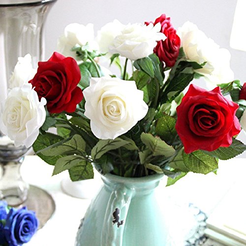 JUDY Rose Finte 10 PCS Fiori Finti Composizioni Floreali Bouquet da Sposa Decoration (Bianco) - 5