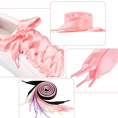 GWHOLE Donne di Modo Satin Lacci per Scarpe Solide Casual Flat Satin Ribbon Shoelaces Sneaker Shoestrings per le Donne Ragazze - 4