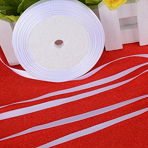 91m*6mm Nastro Raso Bianco Nastrini Poliestere Decorativo per Fai da Te Regalo Matrimonio Bomboniere - 4