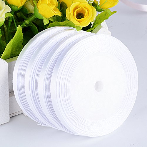 91m*6mm Nastro Raso Bianco Nastrini Poliestere Decorativo per Fai da Te Regalo Matrimonio Bomboniere - 5