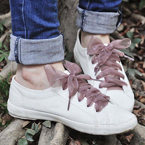 MAXGOODS Lacci Delle Scarpe, Lacci Per Scarpe Con Nastro Piatto In Raso Per Donne, Bambine E Bambini, 43 Pollici Lunghi 4CM.Colore Bianco - 2