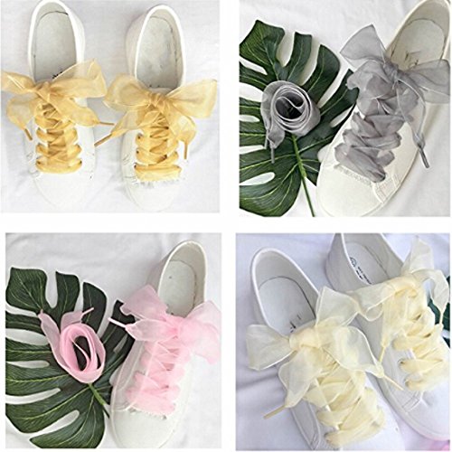 MAXGOODS Lacci Delle Scarpe, Lacci Per Scarpe Con Nastro Piatto In Raso Per Donne, Bambine E Bambini, 43 Pollici Lunghi 4CM.Colore Bianco - 5