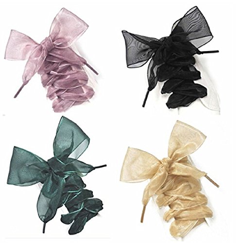 MAXGOODS Lacci Delle Scarpe, Lacci Per Scarpe Con Nastro Piatto In Raso Per Donne, Bambine E Bambini, 43 Pollici Lunghi 4CM.Colore Bianco - 7