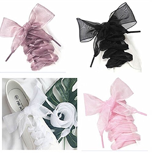 MAXGOODS Lacci Delle Scarpe, Lacci Per Scarpe Con Nastro Piatto In Raso Per Donne, Bambine E Bambini, 43 Pollici Lunghi 4CM.Colore Bianco - 9