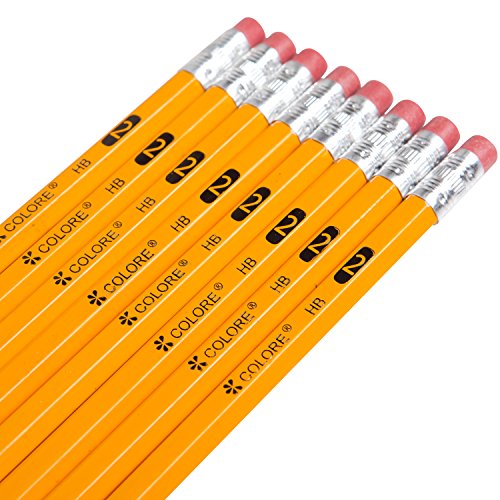 Colore Matite n. 2 con gomma – Matite gialle in legno HB di alta qualità/grafite – Ottima fornitura per la scuola, per scrivere, disegnare e fare schizzi – Adatte per bambini e adulti - 144 matite - 2