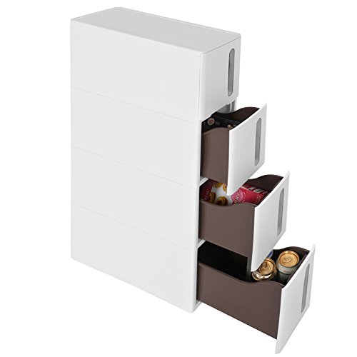 SONGMICS Carrello Mobile, Scaffale Portaoggetti Stretto con 4 Cassetti, Torre Estraibile, Scaffale da Bagno, Mobile per Cucina con Rotelle Rimovibili, PP, Salvaspazio, 45 x 17 x 84 cm, Bianco KFR08WT - 7