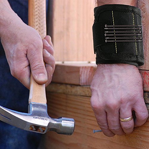 EXTSUD Bracciale Magnetico Lavoro con 5 Forti Magneti Organizzatore Polsiera Porta Viti Cacciaviti Chiodi Punte di Trapano Braccialetto per Utensili Bricolage Fai da Te Regalo per Uomo Marito Padre - 2