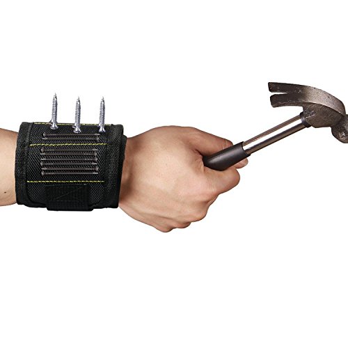 EXTSUD Bracciale Magnetico Lavoro con 5 Forti Magneti Organizzatore Polsiera Porta Viti Cacciaviti Chiodi Punte di Trapano Braccialetto per Utensili Bricolage Fai da Te Regalo per Uomo Marito Padre - 4