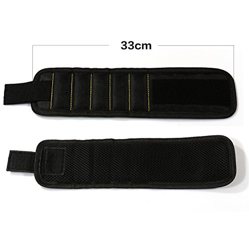 EXTSUD Bracciale Magnetico Lavoro con 5 Forti Magneti Organizzatore Polsiera Porta Viti Cacciaviti Chiodi Punte di Trapano Braccialetto per Utensili Bricolage Fai da Te Regalo per Uomo Marito Padre - 5