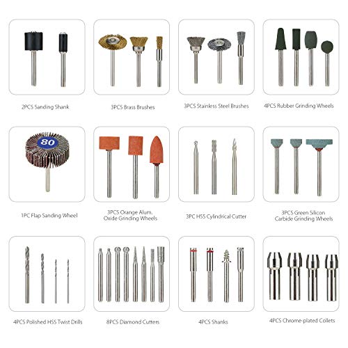 Accessori per utensili rotanti,Meterk 349pcs Set di accessori per multiuso utensili rotanti 1/8″per un facile taglio, Rettifica di levigatura, Incisione di,foratura,Lucidatura,Progetto fai-da-te - 3