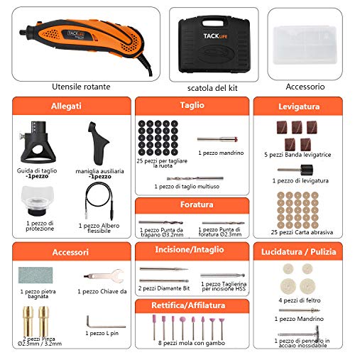 Tacklife RTD35ACL Strumento Multifunzione,Utensile Rotante con 83 Accessori, Mini Drill con Velocita’ Variabile per Incidere, Tagliare, Lucidare, Levigare, Trapanare ecc - 2