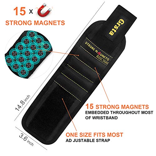 Wristband magnetico con forti magneti per lo svolgimento di viti, chiodi, punte da trapano – Miglior regalo per il fai da te strumento tuttofare, uomini, donne (Nero) - 2