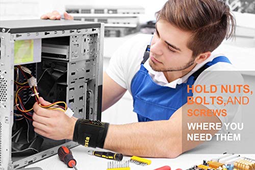 Wristband magnetico con forti magneti per lo svolgimento di viti, chiodi, punte da trapano – Miglior regalo per il fai da te strumento tuttofare, uomini, donne (Nero) - 6
