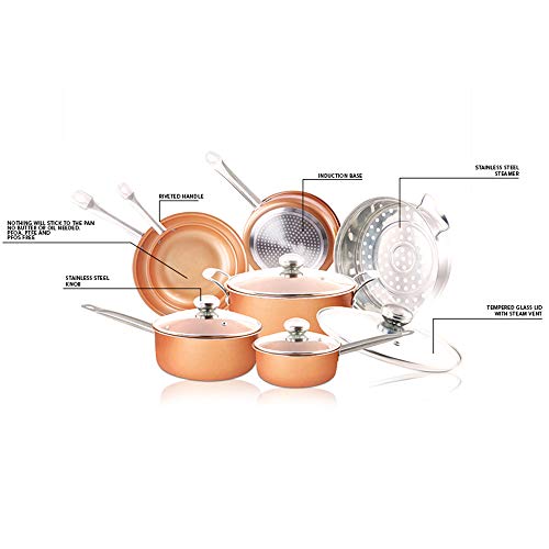 SIMPLE & Co Set di pentole 11PC Set di pentole antiaderenti Set di pentole in Ceramica ad induzione Set di pentole in Rame per lavastoviglie e Forno - 2
