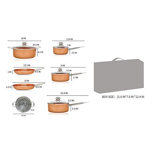 SIMPLE & Co Set di pentole 11PC Set di pentole antiaderenti Set di pentole in Ceramica ad induzione Set di pentole in Rame per lavastoviglie e Forno - 7