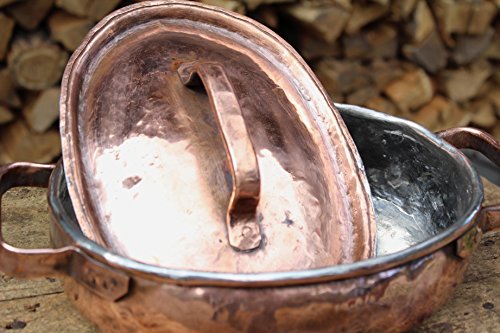 Pentola bassa ovale in rame lavorata a mano - 2