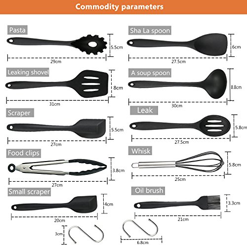 CRMICL Utensili da Cucina in Silicone da 20 Pezzi, WisFox Utensili da Cucina in Silicone Resistenti al Calore, Utensili da Cucina antiaderenti da Cucina 10 Set + Ganci da 10 S-Nero - 2