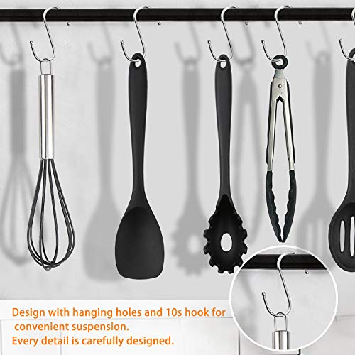 CRMICL Utensili da Cucina in Silicone da 20 Pezzi, WisFox Utensili da Cucina in Silicone Resistenti al Calore, Utensili da Cucina antiaderenti da Cucina 10 Set + Ganci da 10 S-Nero - 3