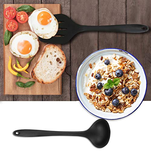 CRMICL Utensili da Cucina in Silicone da 20 Pezzi, WisFox Utensili da Cucina in Silicone Resistenti al Calore, Utensili da Cucina antiaderenti da Cucina 10 Set + Ganci da 10 S-Nero - 4
