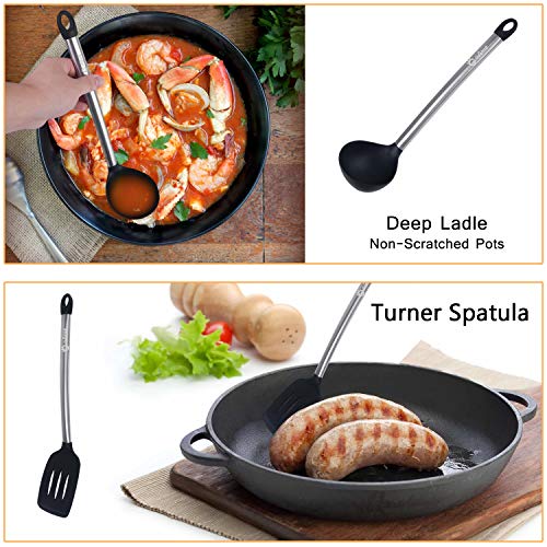 GOAMZ 9 Pezzi Utensili da Cucina,Set Utensili Cucina Silicone AntiGraffio Pentole Professionali con Porta, Acciaio Inox Antiaderente Resistente - 2