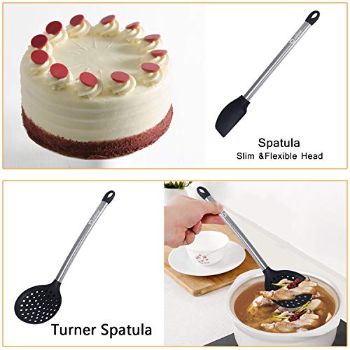 GOAMZ 9 Pezzi Utensili da Cucina,Set Utensili Cucina Silicone AntiGraffio Pentole Professionali con Porta, Acciaio Inox Antiaderente Resistente - 3