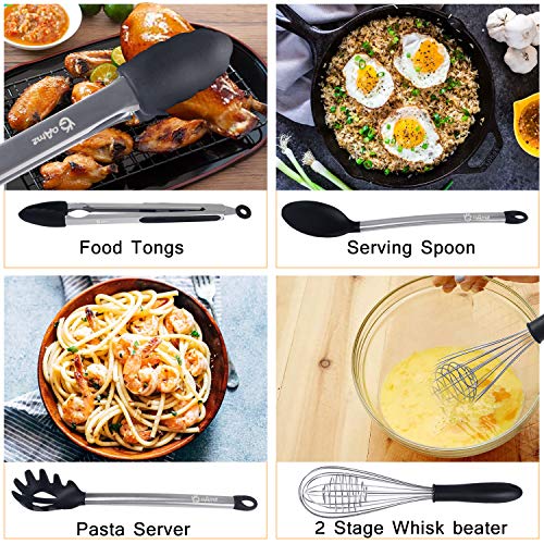 GOAMZ 9 Pezzi Utensili da Cucina,Set Utensili Cucina Silicone AntiGraffio Pentole Professionali con Porta, Acciaio Inox Antiaderente Resistente - 4