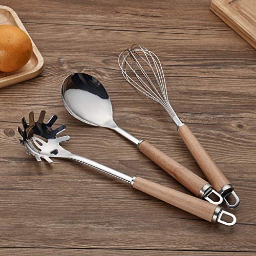 Berglander Acciaio inossidabile Manico in legno Set di utensili da cucina, Mestolo, Cucchiaio, Scrematrice, Frullino per uova, Giradadi, Server per pasta 6 pezzi. - 7