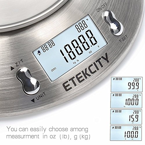 Etekcity Bilancia da Cucina Elettronica in Acciaio Inossidabile 5kg/ 11lb,Ciotola Mescolata,Timer Allarme,Indicatore Temperatura,Display Retroilluminato,D’argento - 2