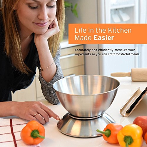Etekcity Bilancia da Cucina Elettronica in Acciaio Inossidabile 5kg/ 11lb,Ciotola Mescolata,Timer Allarme,Indicatore Temperatura,Display Retroilluminato,D’argento - 7