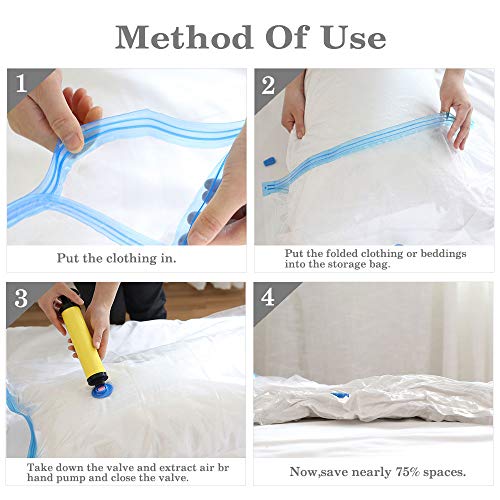 KOROSTRO Sacchetti Buste Sottovuoto, Sacchetti Sottovuoto 6 Pezzi con Pompa, 2 Piccoli(50×70 cm) + 2 Media(60×80 cm) + 2 Grande(70×100 cm) per Viaggi Abiti Piumoni e Cuscini Conservazione Salvaspazio - 4