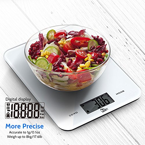 Uten Cucina 8 kg/8 Kilogram Cibo Digitale Bilancia con Piattaforma in Vetro temperato Touch Button e Batteria Incluso (Bianco), 23 CM17 CM - 2