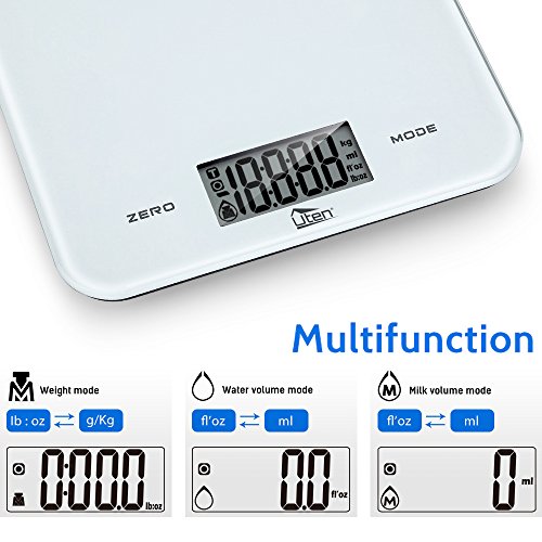 Uten Cucina 8 kg/8 Kilogram Cibo Digitale Bilancia con Piattaforma in Vetro temperato Touch Button e Batteria Incluso (Bianco), 23 CM17 CM - 3