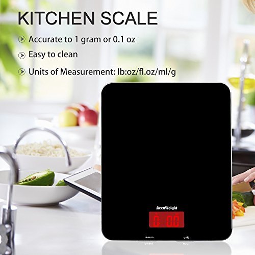 ACCUWEIGHT Bilancia da Cucina Digitale con Alta Precisione, Multifunzionale Bilancia da Cucina Elettronica, Design Liscio Facile da Pulire, LCD Display Retroilluminato, 5kg - 3