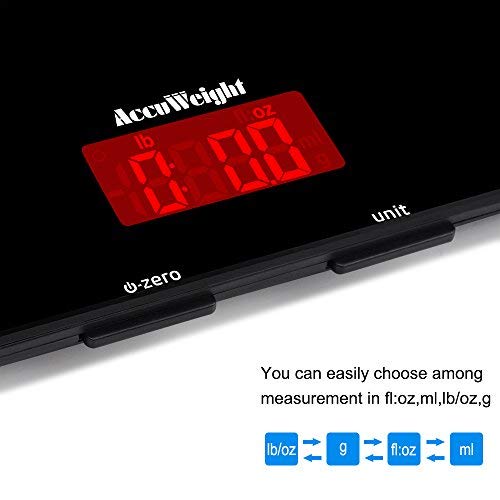 ACCUWEIGHT Bilancia da Cucina Digitale con Alta Precisione, Multifunzionale Bilancia da Cucina Elettronica, Design Liscio Facile da Pulire, LCD Display Retroilluminato, 5kg - 4