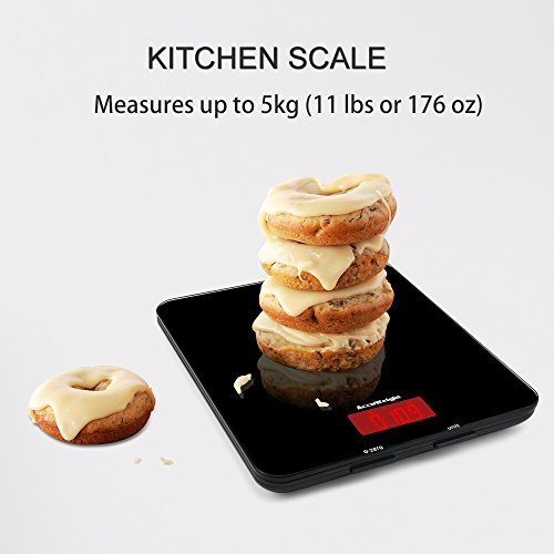 ACCUWEIGHT Bilancia da Cucina Digitale con Alta Precisione, Multifunzionale Bilancia da Cucina Elettronica, Design Liscio Facile da Pulire, LCD Display Retroilluminato, 5kg - 6