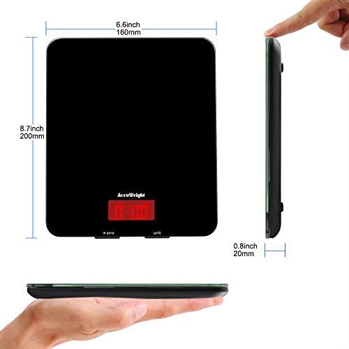 ACCUWEIGHT Bilancia da Cucina Digitale con Alta Precisione, Multifunzionale Bilancia da Cucina Elettronica, Design Liscio Facile da Pulire, LCD Display Retroilluminato, 5kg - 7