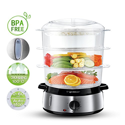 Aigostar Fitfoodie 30INA – Vaporiera elettrica in acciaio inox, con Timer, 3 cestini, 800W, BPA Free Fornetti a vapore Design Esclusivo - 3